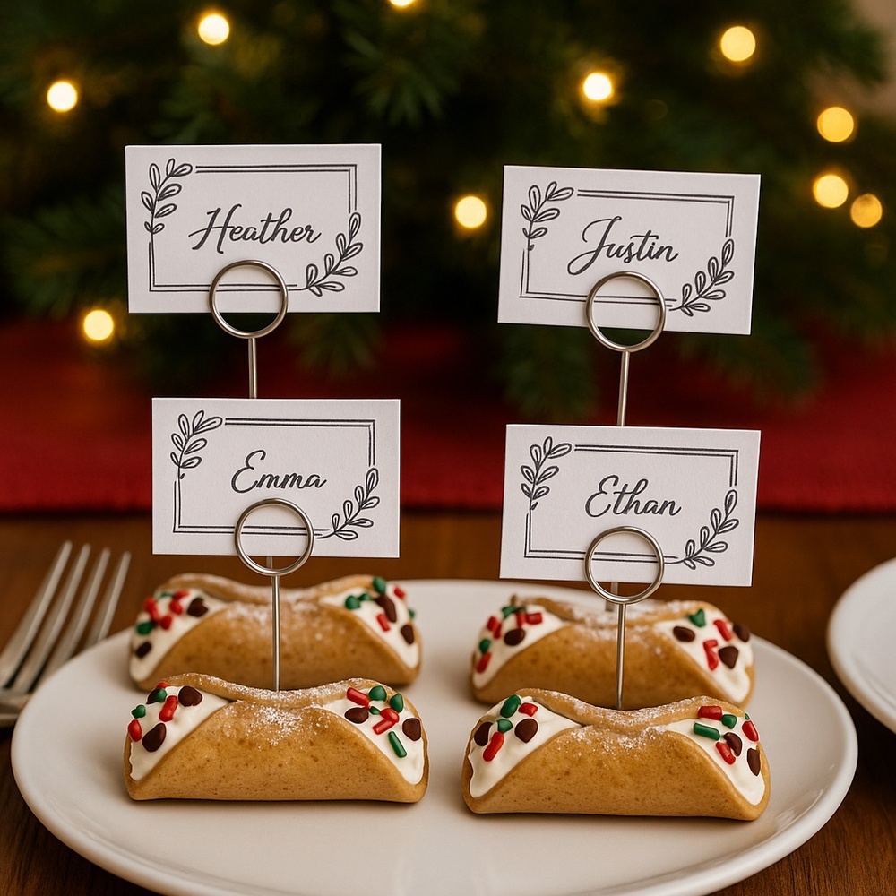 Cannoli Place Card Holders – Set of 4 - Italian Christmas Dessert Table Setting